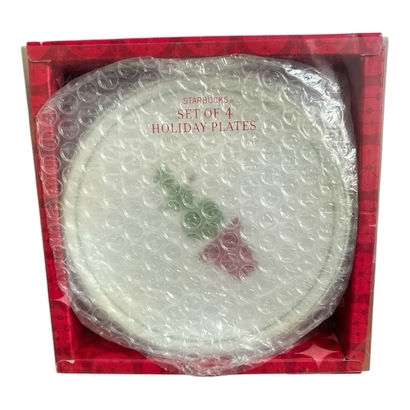VNTG 2006 STARBUCKS Christmas Holiday Plates Set of 4 Ceramic Snowman Tree Plate - Picture 3 of 4